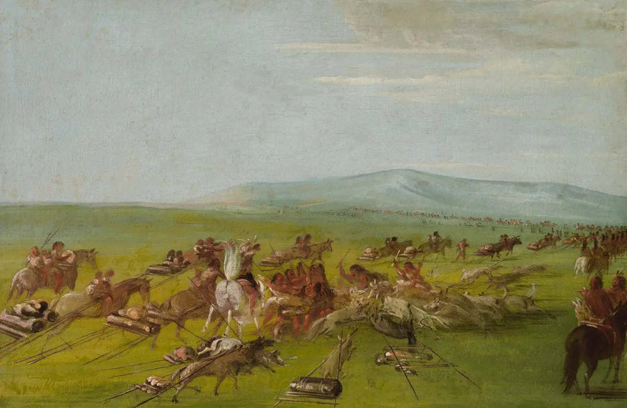 Kemping Comanche w ruchu, walka psów w drodze - George Catlin