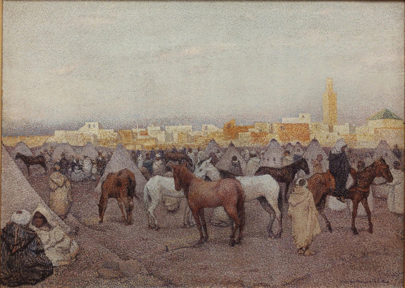 Obozowisko namiotowe lub targ koni w pobliżu Marrakeszu - Théodore van Rysselberghe