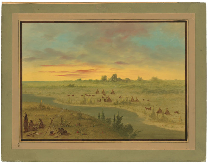 Oboz Indian Pawnee o zachodzie słońca - George Catlin