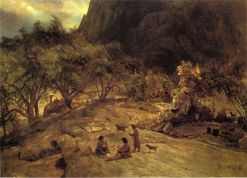 Indian camp w Mariposa, Dolina Yosemite, Kalifornia - Albert Bierstadt