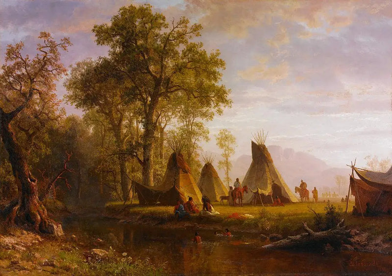 Indian camp, późne popołudnie - Albert Bierstadt