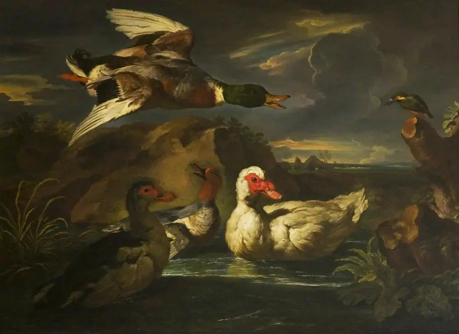 Dziki kaczor z rybołowem - Melchior de Hondecoeter