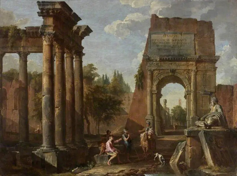 Kaprys architektoniczny, Łuk Tytusa z postaciami - Giovanni Paolo Panini