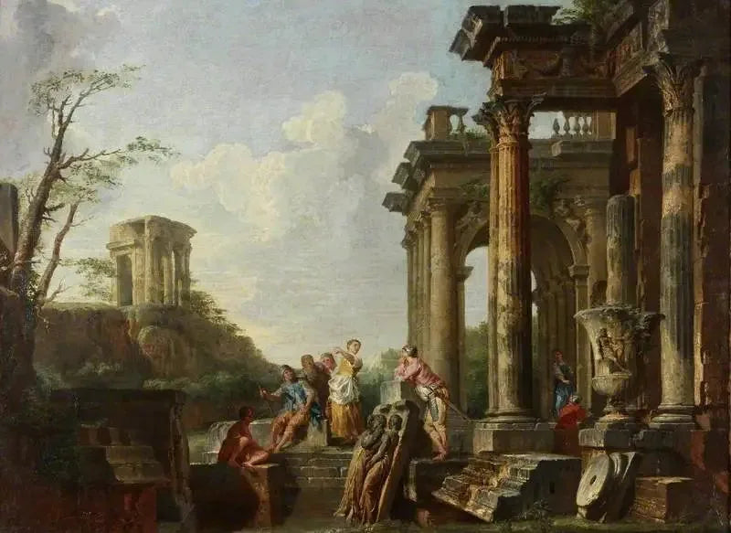 Kaprys architektoniczny, rzymskie ruiny z postaciami - Giovanni Paolo Panini