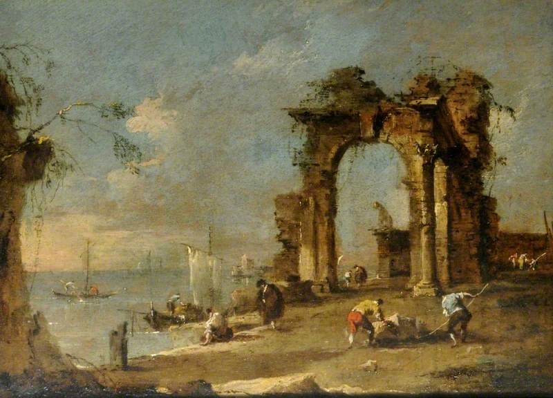 Capriccio z ruiną łukową nad brzegiem laguny - Francesco Guardi