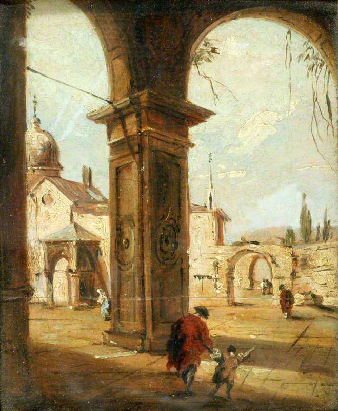Capriccio z kościołem widzianym przez portyk - Francesco Guardi
