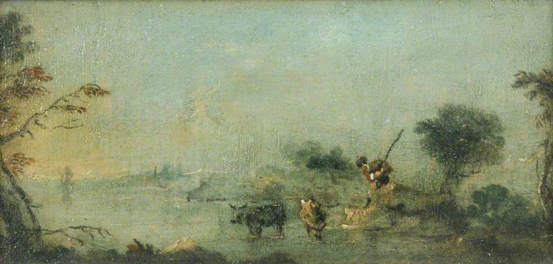 Capriccio de la lagune avec un paysan et du bétail - Francesco Guardi image 1 reproduction d’œuvre d’art à l’huile