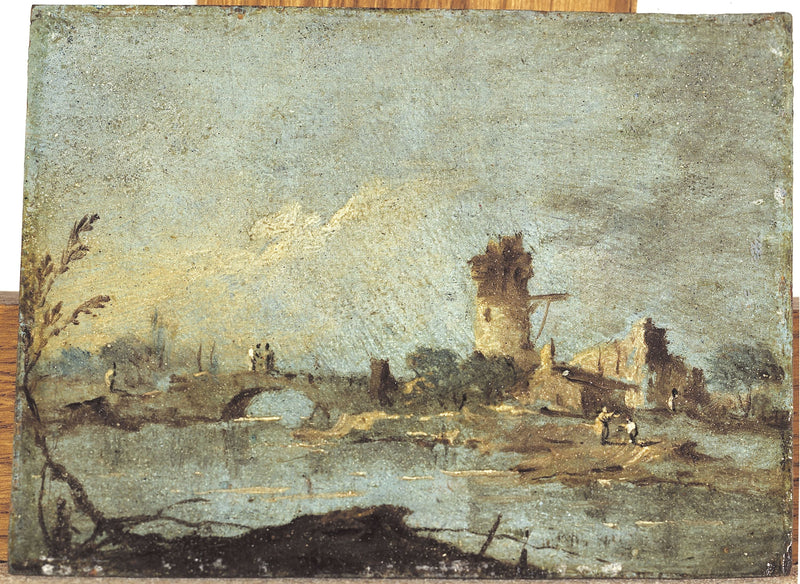 Rustykalny kaprys, z mostem i wieżą w ruinie - Francesco Guardi