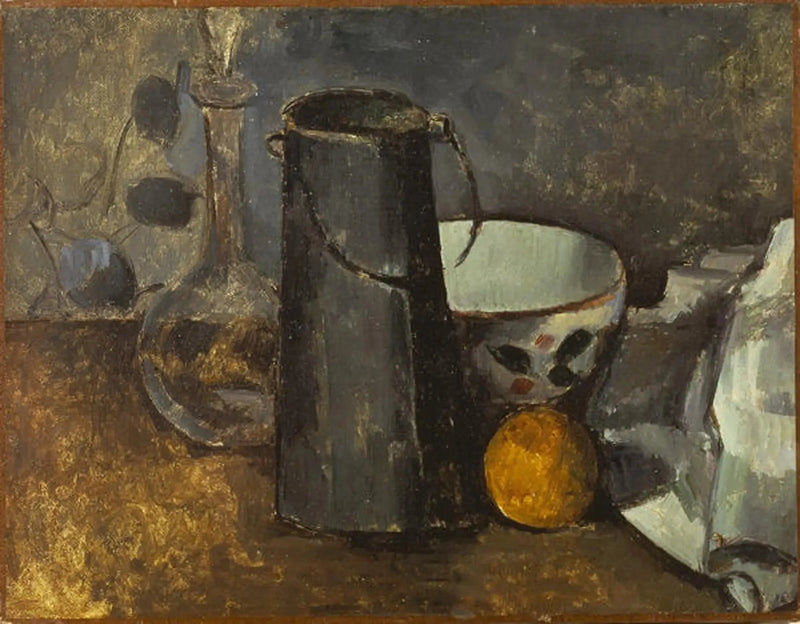 Karafka, pudełko na mleko, miska i pomarańcza - Paul Cézanne