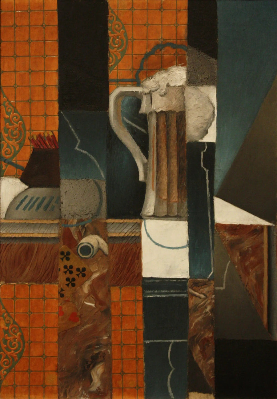 Karty do gry i kufel piwa - Juan Gris