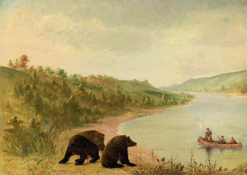 Catlin i jego ludzie w ich kanu, pilnie wezwani do lądowania, Górny Missouri - George Catlin