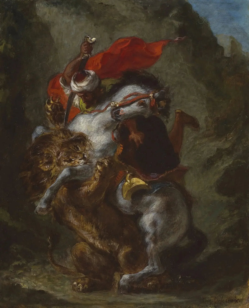 Arabski kawaler atakowany przez lwa - Eugène Delacroix