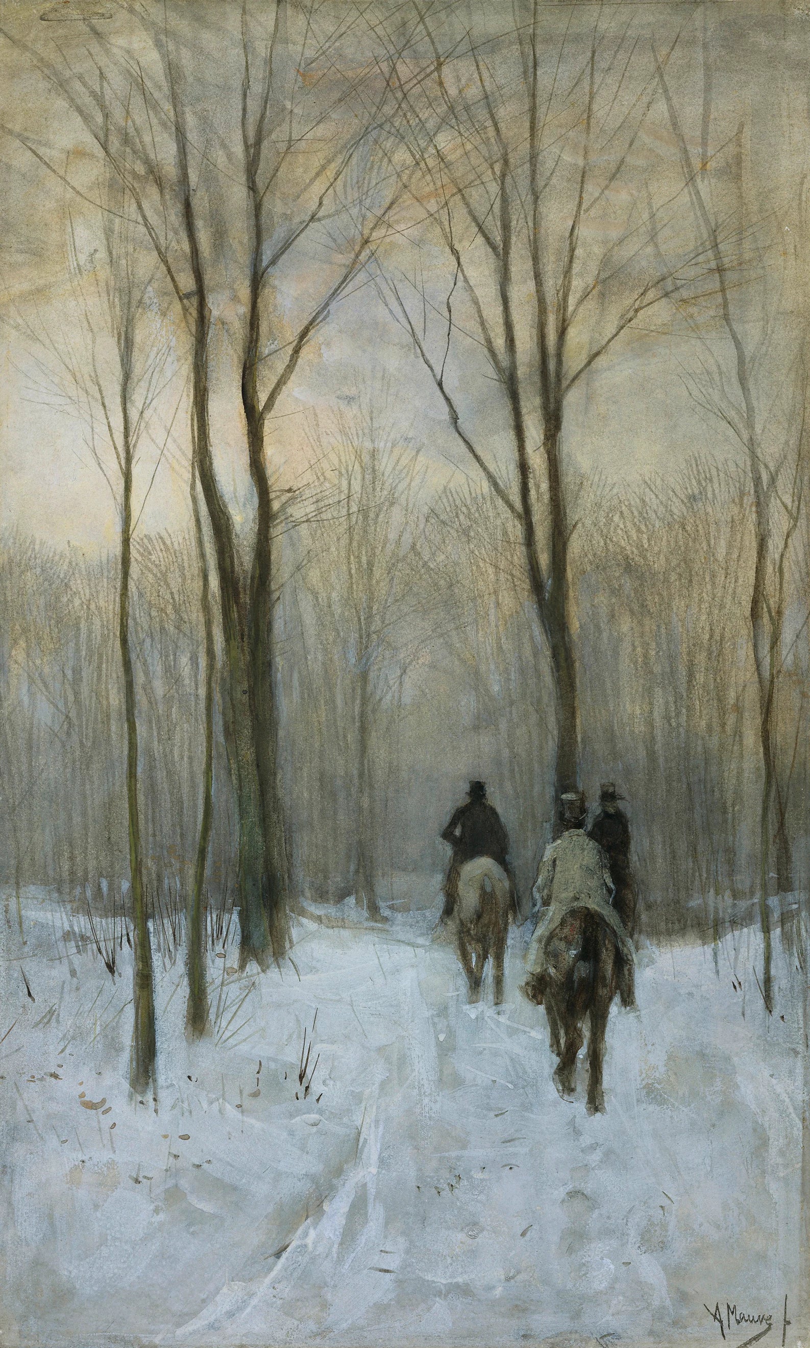 Cavaliers dans la neige dans le Haagse Bos - Anton Mauve