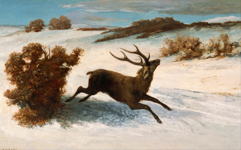 Przechodzący jeleń w śniegu - Gustave Courbet