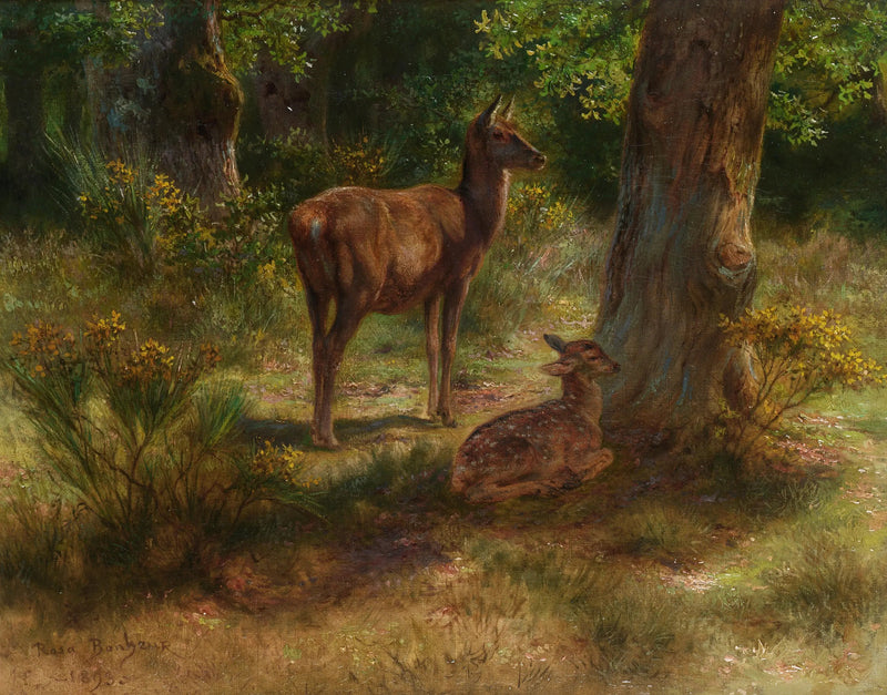 Jeleń i młody jeleń w lesie - Rosa Bonheur
