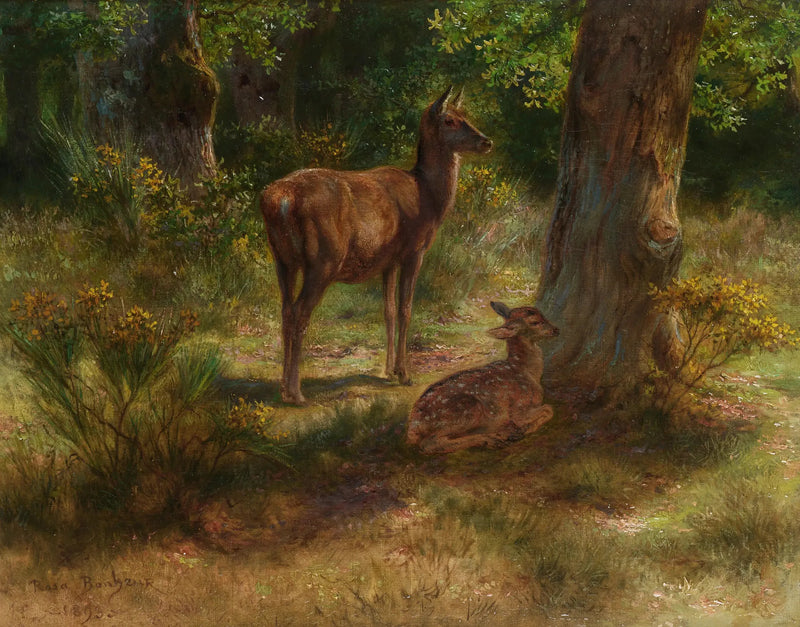 Jeleń i młody jeleń w lesie - Rosa Bonheur