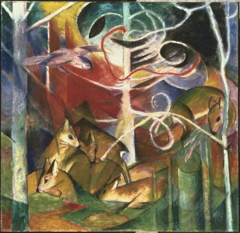 Jelenie w lesie I - Franz Marc