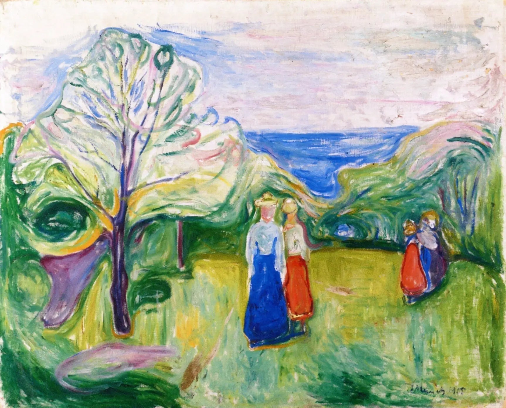 Cerisier en fleur et Jeunes Filles dans le jardin - Edvard Munch image 1 reproduction d’œuvre d’art à l’huile
