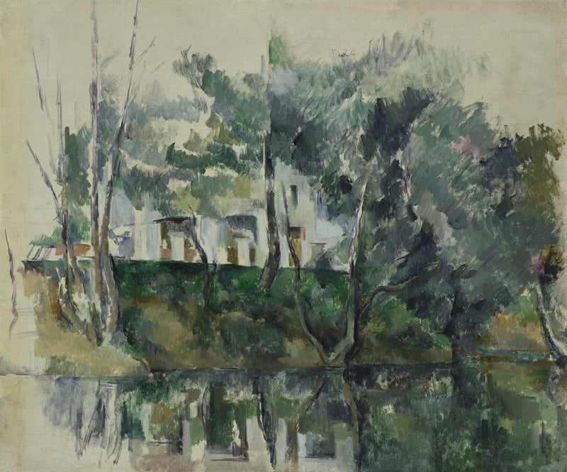 Drzewa i domy nad brzegiem wody - Paul Cézanne