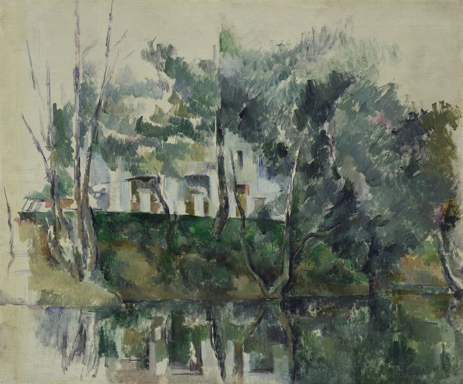 Drzewa i domy nad brzegiem wody - Paul Cézanne