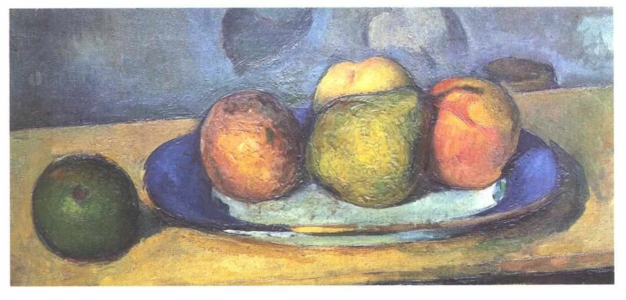 Talerz z niebieską krawędzią i owocami - Paul Cézanne