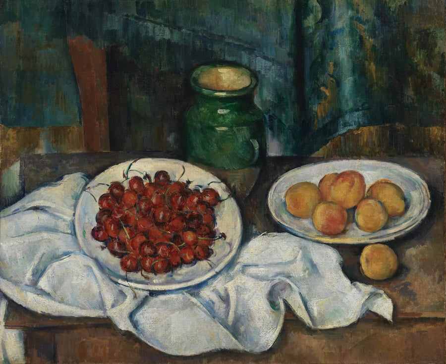 Morele i wiśnie na talerzu - Paul Cézanne