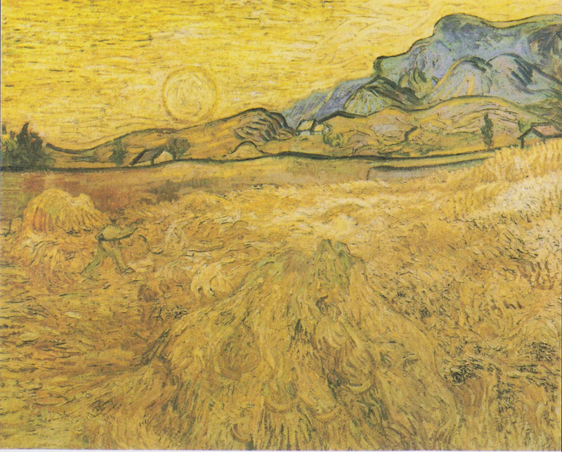 Pole pszenicy z kosiarką i słońcem - Vincent van Gogh