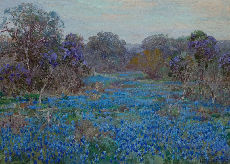 Pole niebieskich łubinów z drzewami - Julian Onderdonk