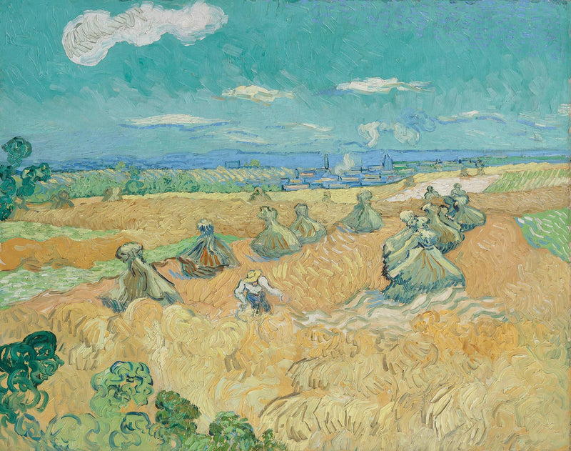 Pole pszenicy z snopkami i żniwiarką - Vincent van Gogh