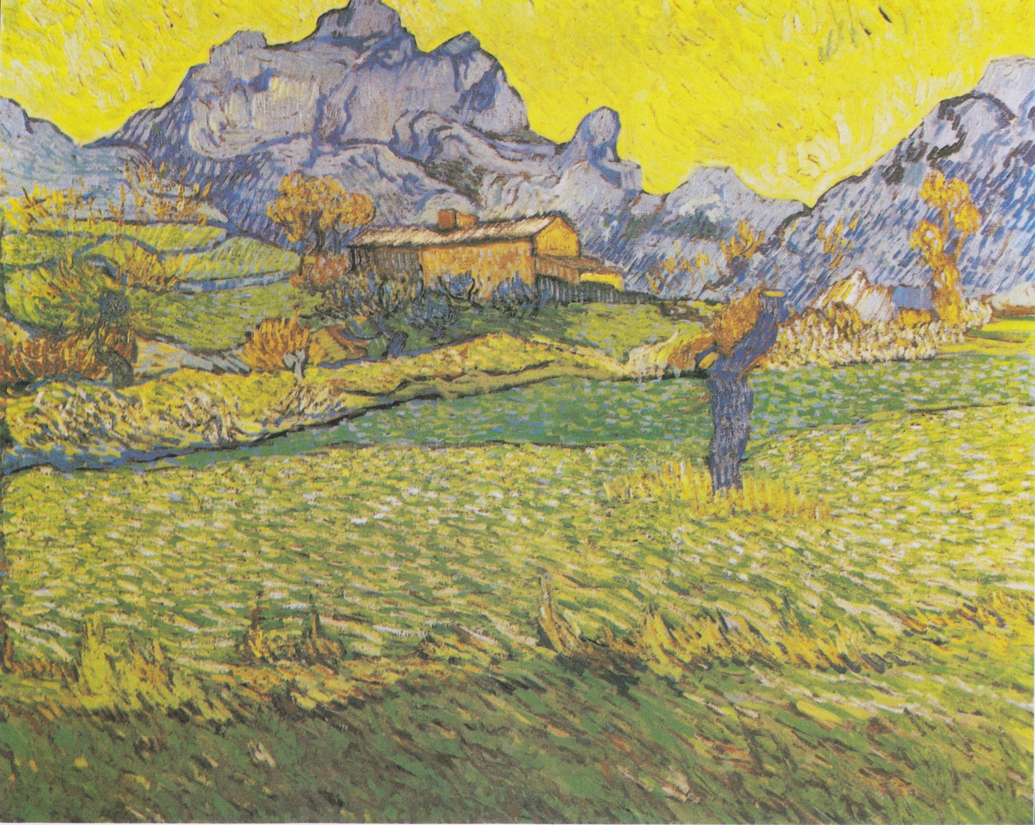 Champs de blé dans un paysage montagneux F721 de Vincent van Gogh