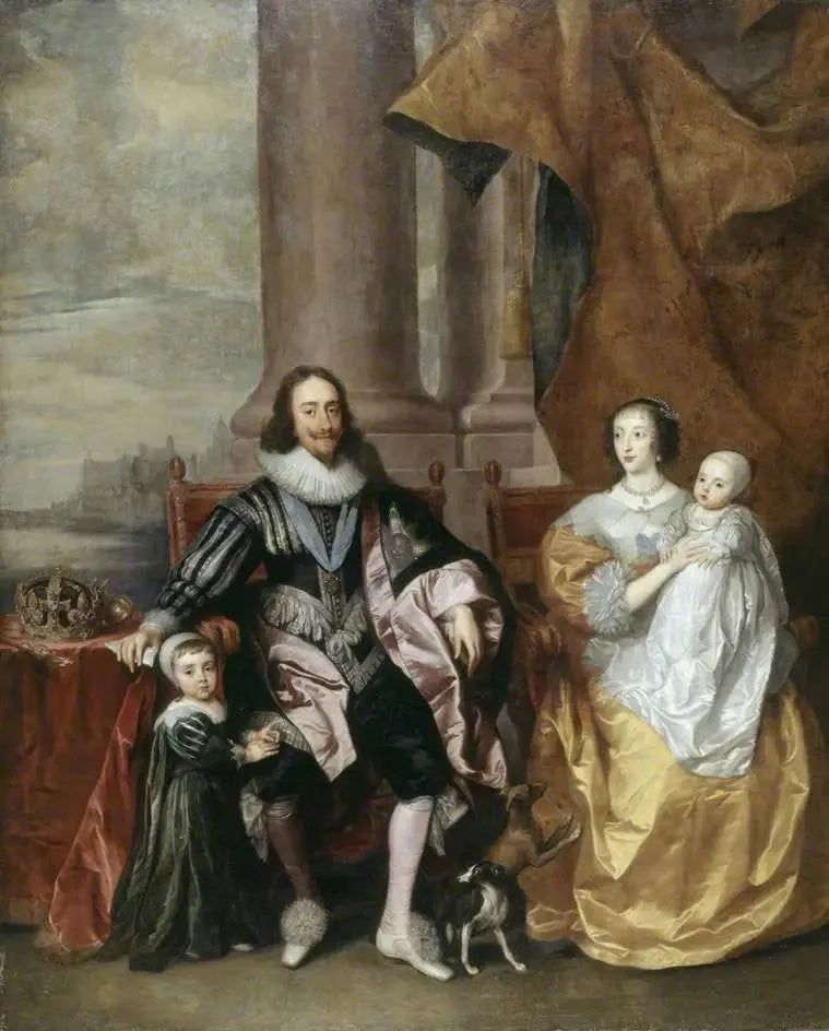 Karol I (1600-1649) i Henrietta Maria (oko 1609-1669), z ich dwójką starszych dzieci, księciem Karolem (1630-1685) i księżniczką Marią (1631-1660) - Antoine van Dyck