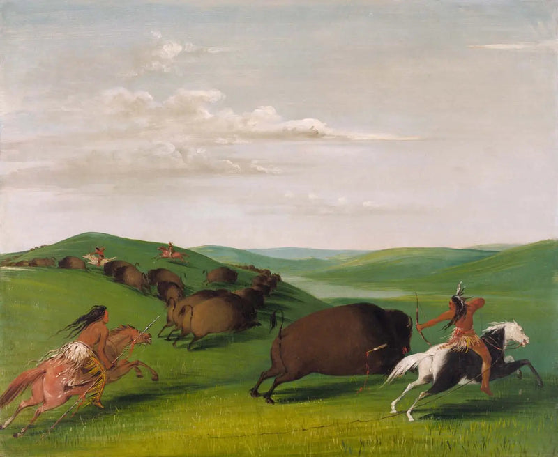Polowanie na bizona z łukami i włóczniami - George Catlin