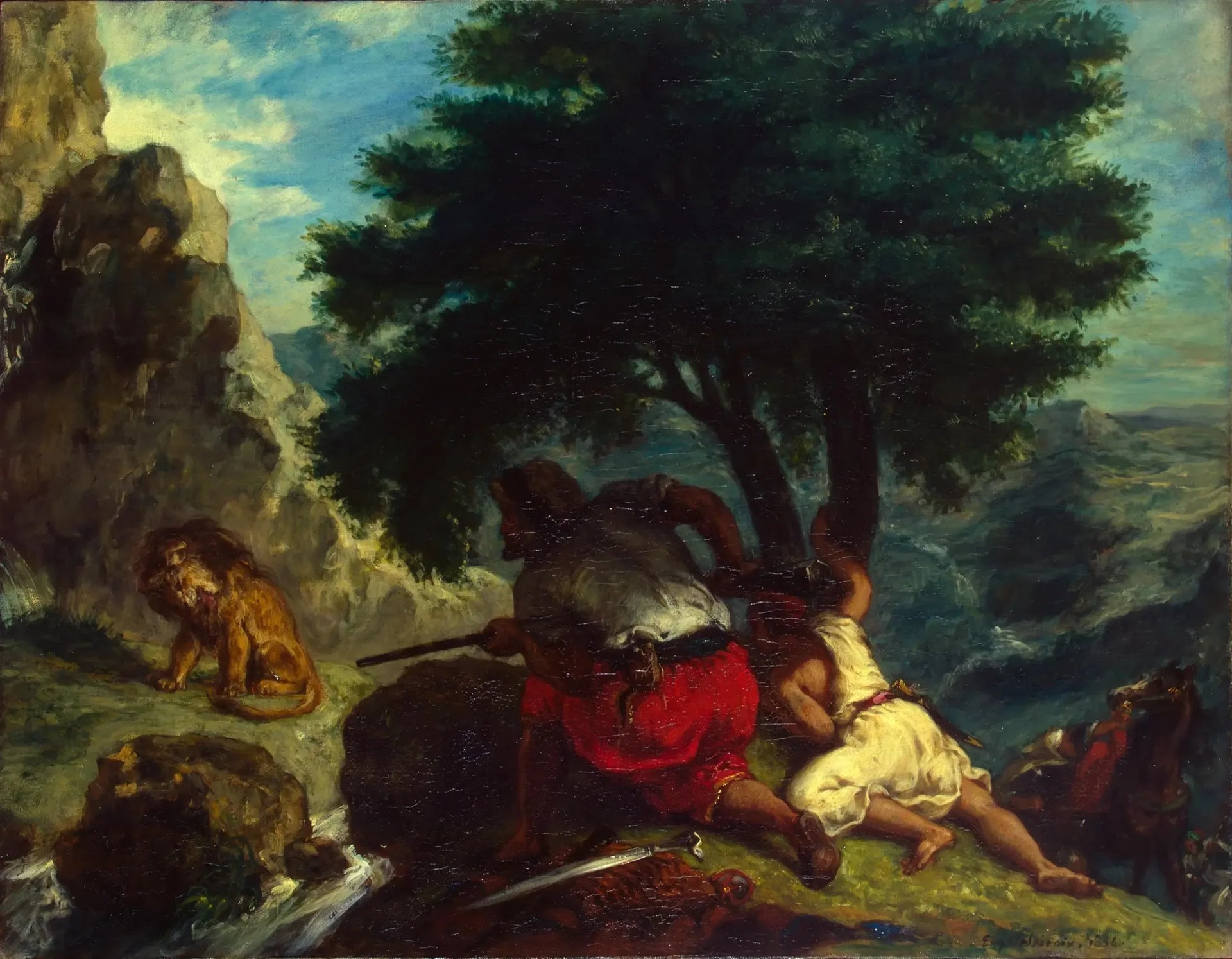 Chasse au lion au Maroc - Eugène Delacroix image 1 copie de tableau peinte à la main