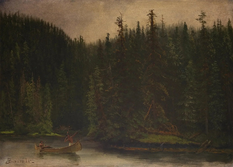 Indianie myśliwi w kanoe - Albert Bierstadt