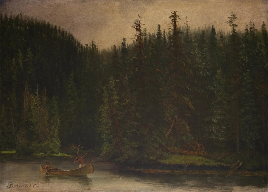 Indianie myśliwi w kanoe - Albert Bierstadt