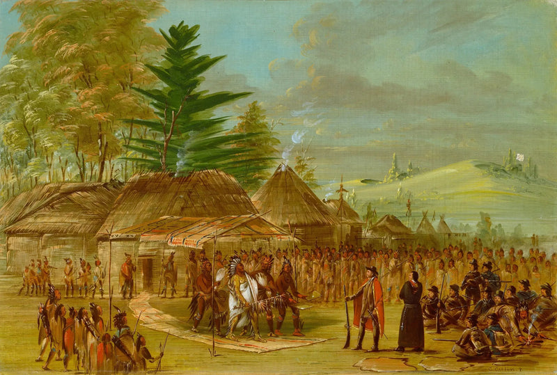 Przywódca Indian Taensa przyjmujący La Salle'a. 20 marca 1682 roku - George Catlin