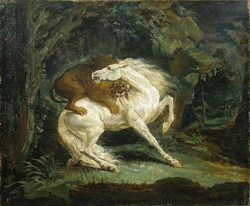 Koń zaatakowany przez lwa - Théodore Géricault