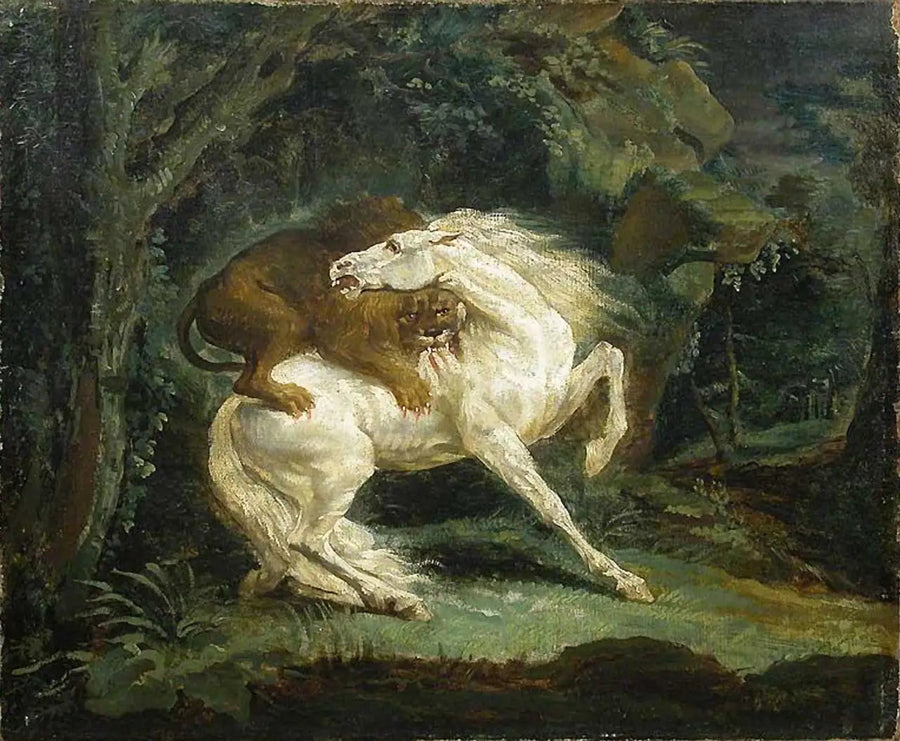 Koń zaatakowany przez lwa - Théodore Géricault