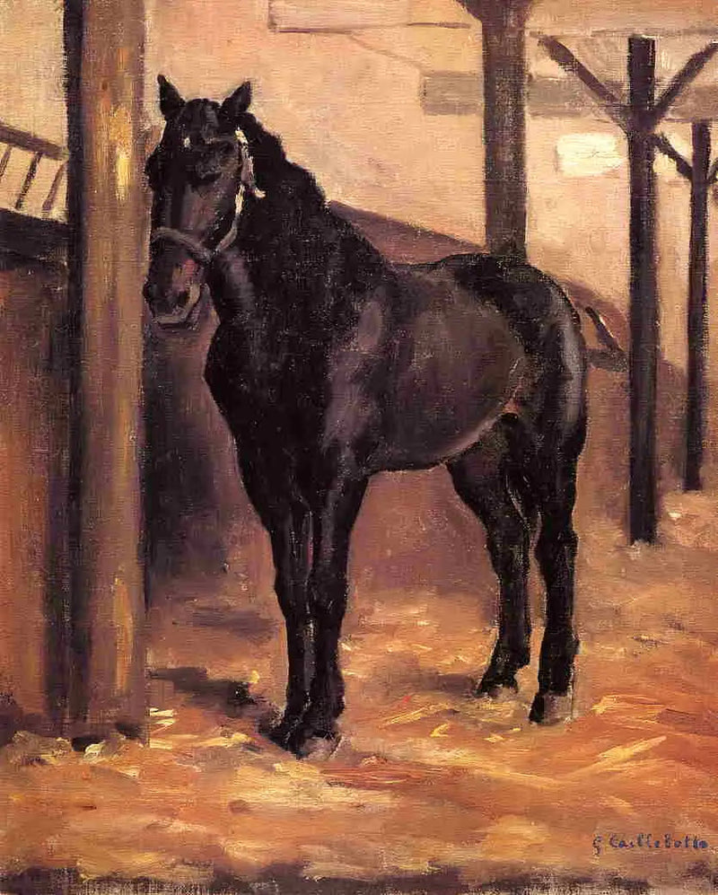 Kasztanowy koń w stajni - Gustave Caillebotte