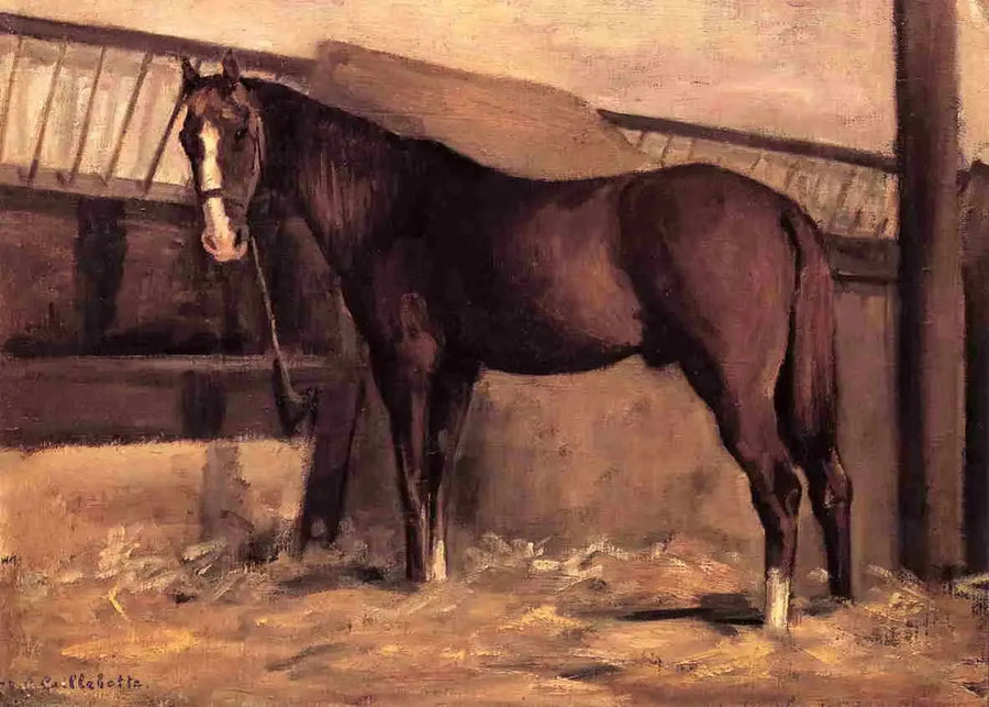 Kasztanowy koń w stajni - Gustave Caillebotte