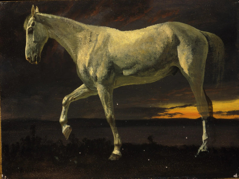 Biały koń i zachód słońca - Albert Bierstadt