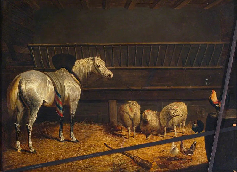 Szary koń w stajni - John Frederick Herring, Sr.