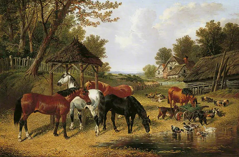 Konie nad stawem na farmie - John Frederick Herring, Sr.