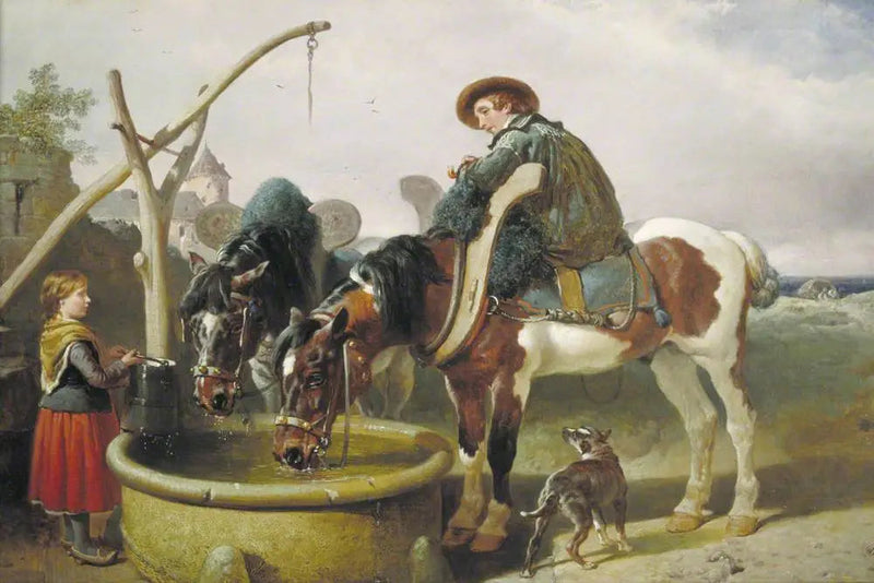 Konie przy studni i Henry Bright (1814–1873) - John Frederick Herring, Sr.