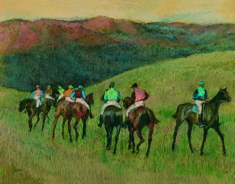 Konie wyścigowe w krajobrazie - Edgar Degas