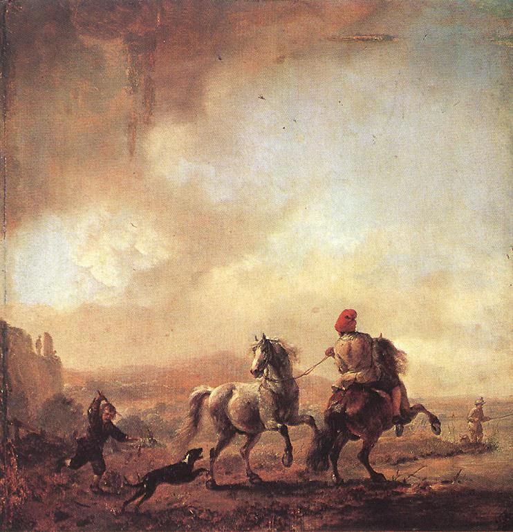 Chevaux effrayés par un chien - Philips Wouwerman