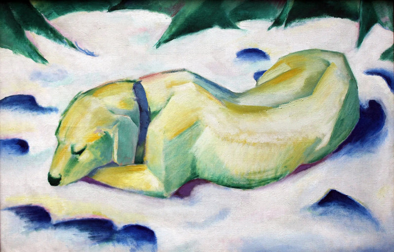 Leżący pies w śniegu - Franz Marc