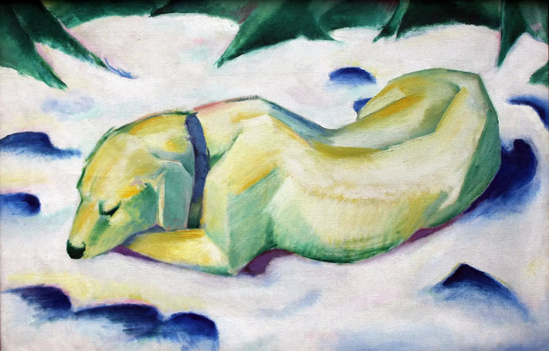 Leżący pies w śniegu - Franz Marc