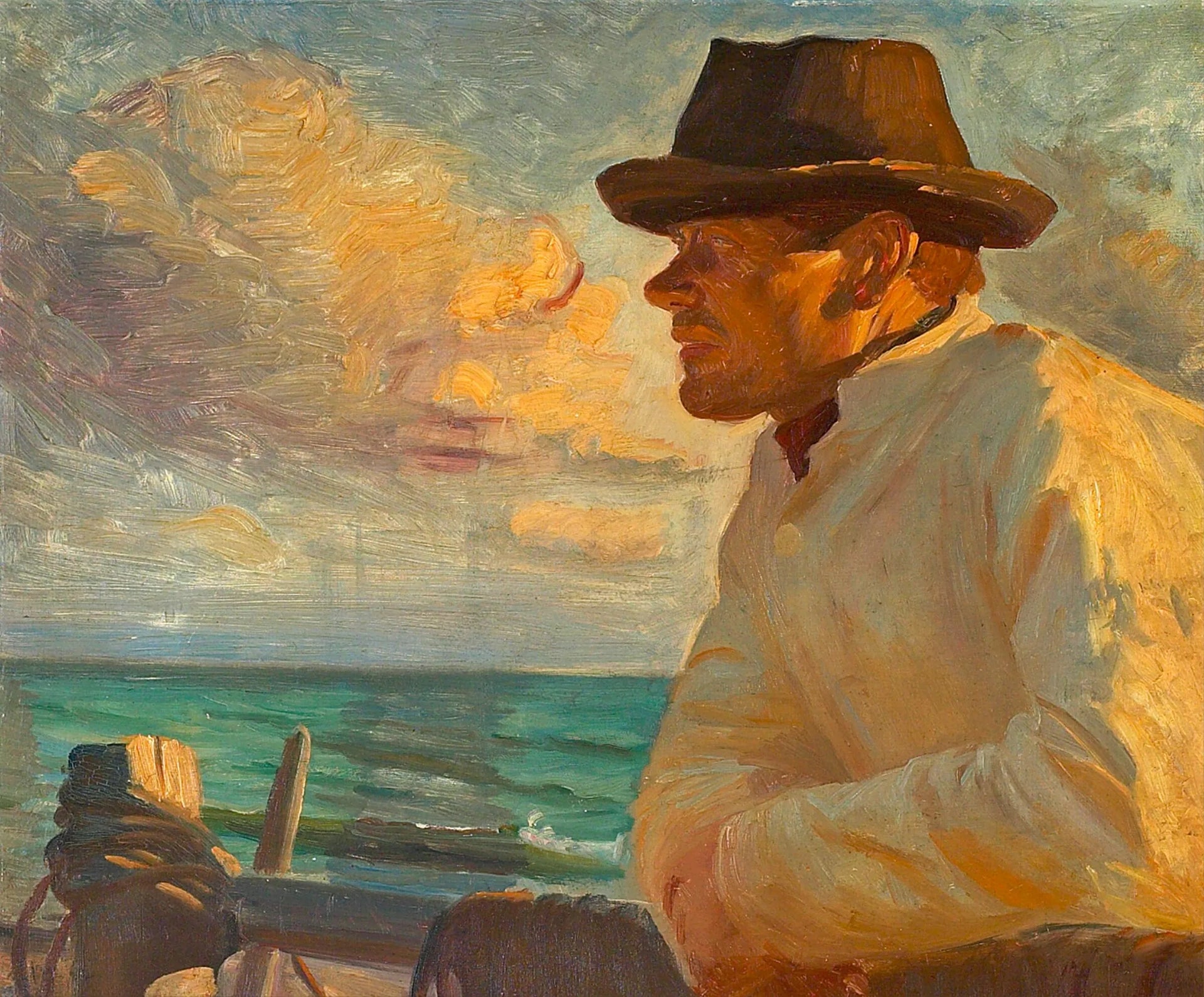 Christoffer au soleil, debout sur la digue. - Michael Peter Ancher image 1 copie peinte à la main à l’huile