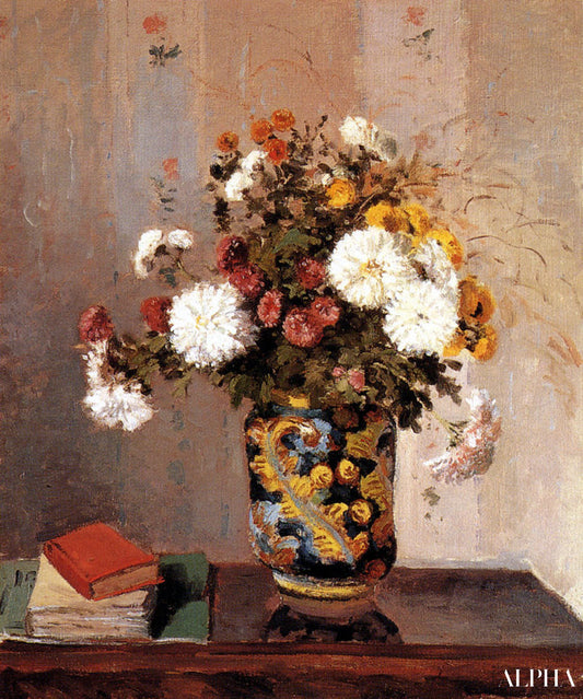 Chrysanthèmes dans un vase de porcelaine de porcelaine - Camille Pissarro - Reproductions de tableaux et peintures haut de gamme